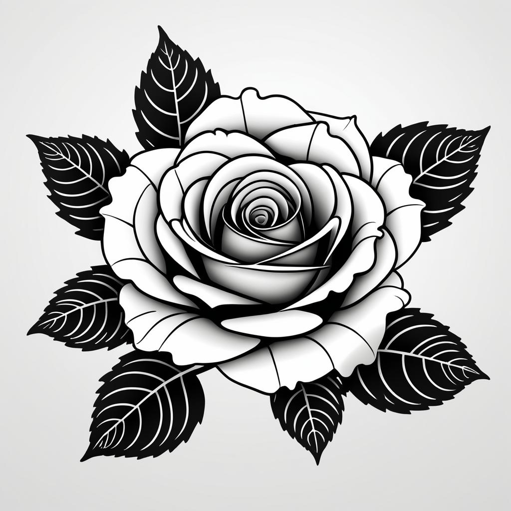 Elegant Black and White Rose Outline Art