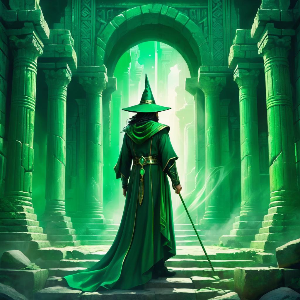 Mystical Wizard in Ancient Temple Ruins