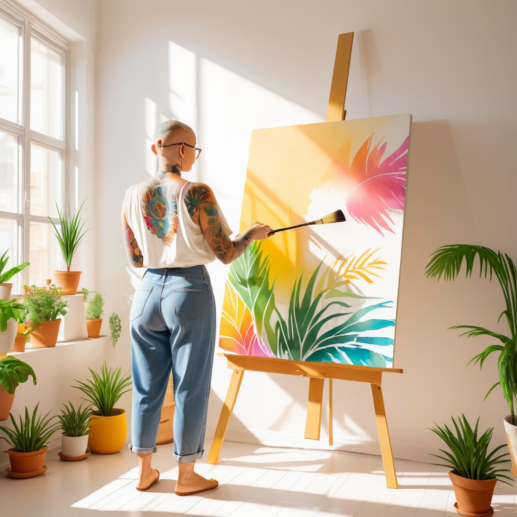 Vibrant Artist in Cozy Spring Studio