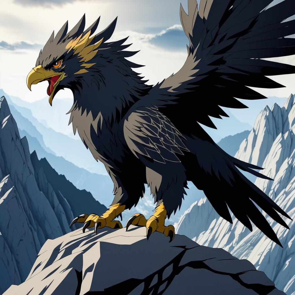 Fierce Griffin in Anime Mountain Landscape