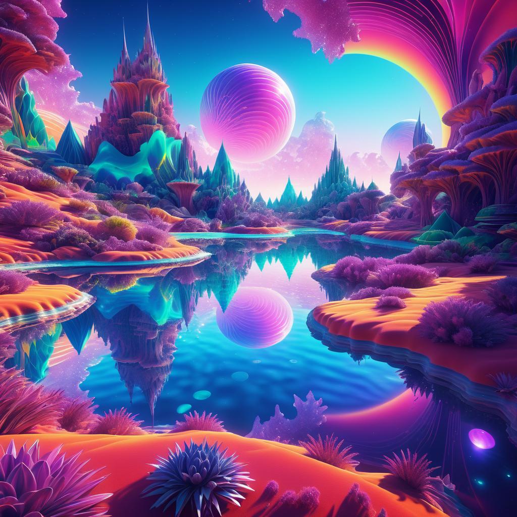 Dreamlike Surrealism: Vibrant DMT Landscape