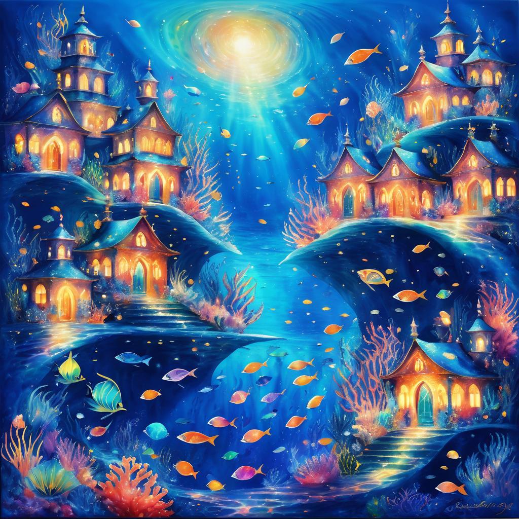 Whimsical Underwater Village in Color