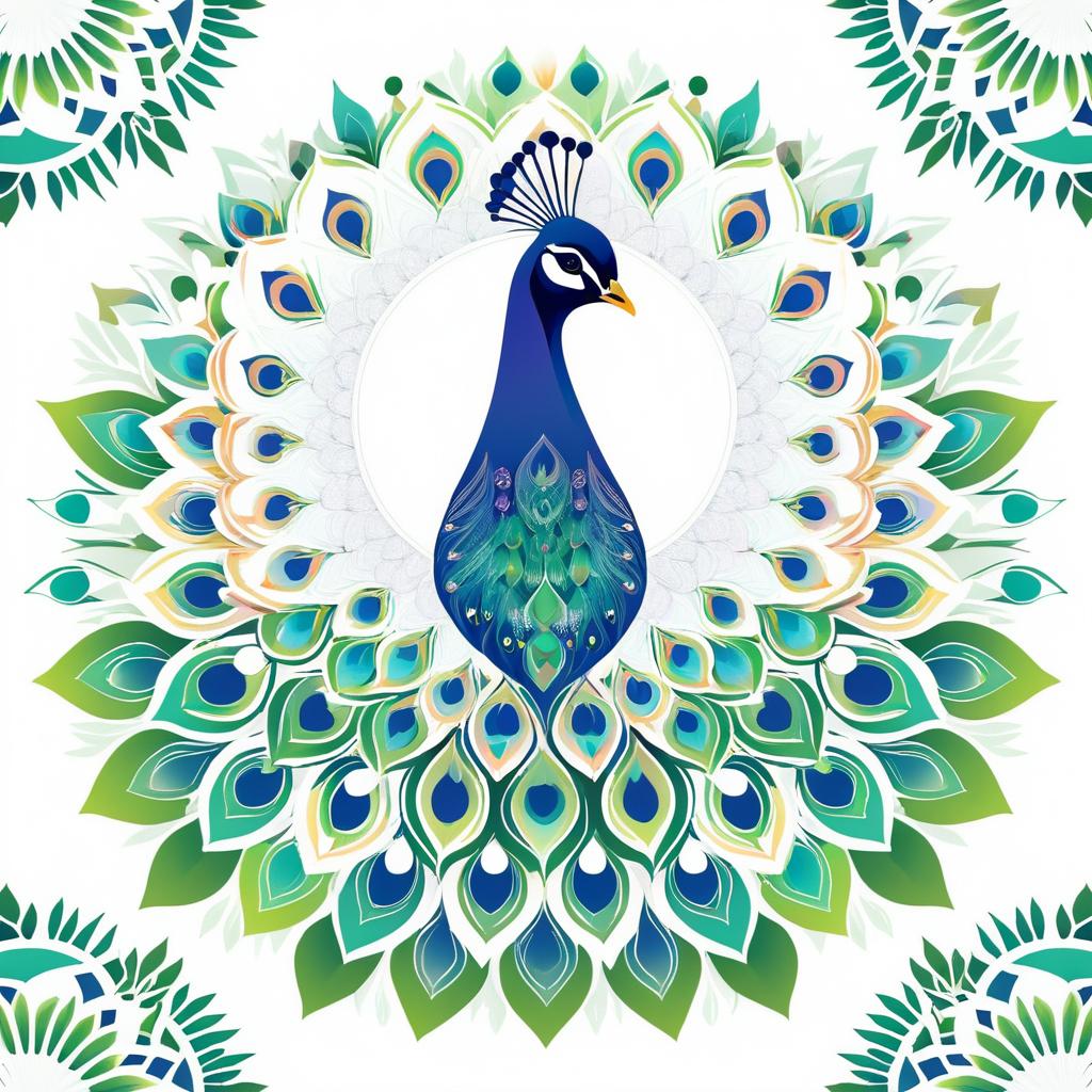 Colorful Peacock in Geometric Garden Design