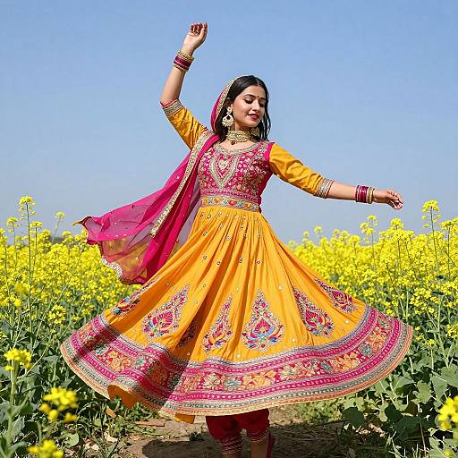Punjabi Beauty Dancing Amid Mustard Fields
