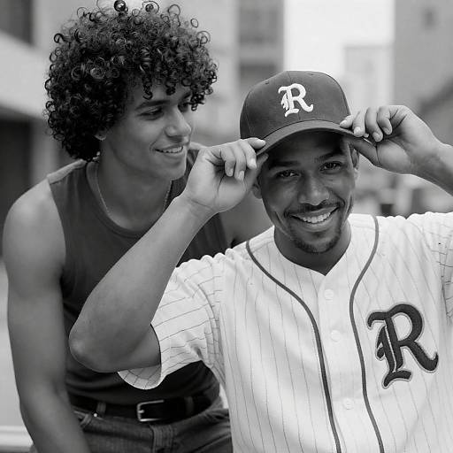 Black-and-White Portrait of Two Smiling Men