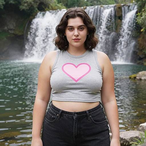 Lanky Woman by Waterfall in Streetwear