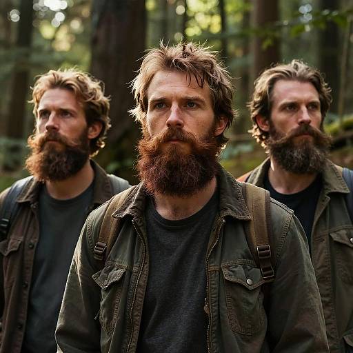 Rugged Men with Medium Beards in Forest
