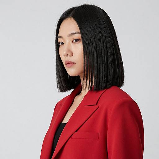Woman with Black Hair and Red Jacket