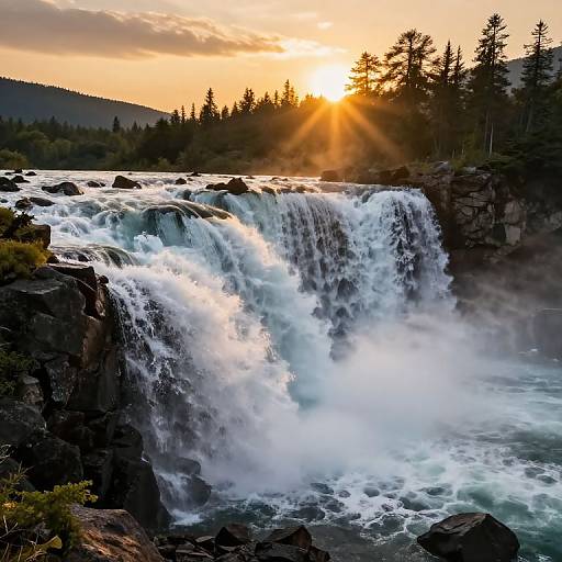 Sunset Waterfall with Golden Glow
