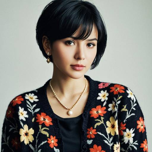 Fashionable Woman in Floral Cardigan