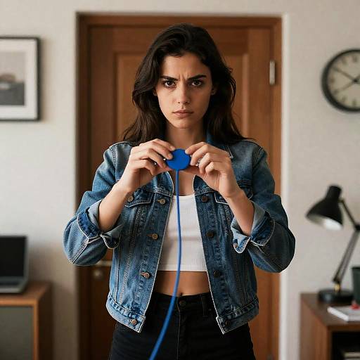 Woman Holding Blue Object Indoors