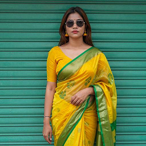 Elegance in Green and Yellow Saree