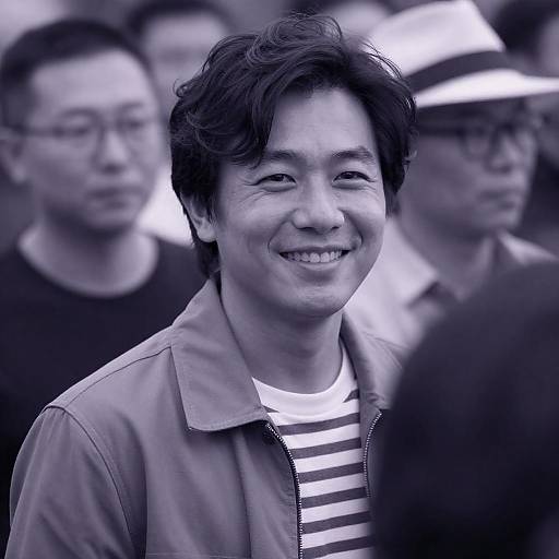 Smiling Man in Purple Monochrome Setting