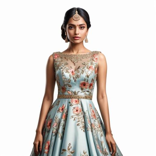 Elegant Indian Woman in Floral Gown