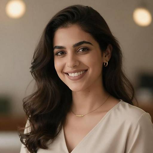 Smiling Woman with Long Wavy Hair