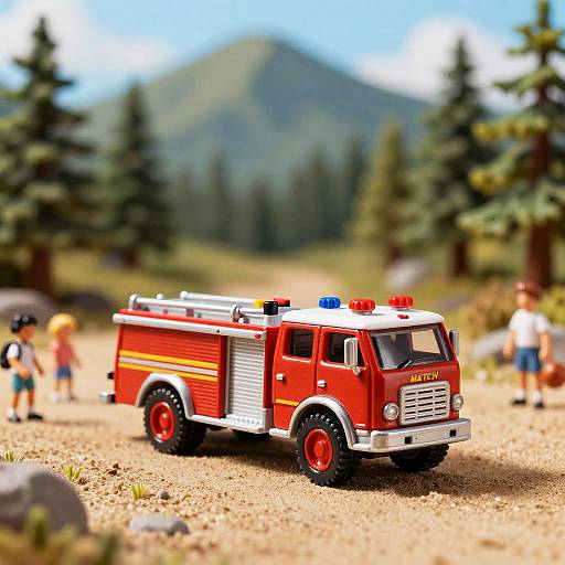 Miniature Vintage Fire Truck in Forest