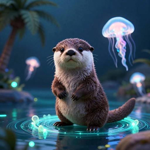 Bioluminescent Alien Otter in Lagoon