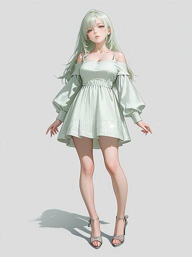 Realistic Woman in Fitted Green Dress