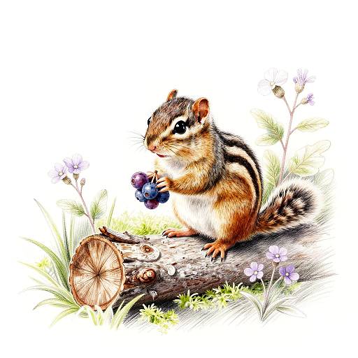 Curious Chipmunk with Berries Sketch