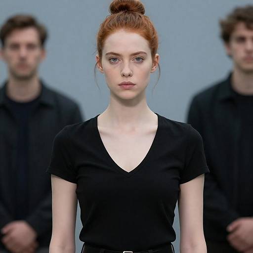 Serious Redhead Portrait with Blurred Figures