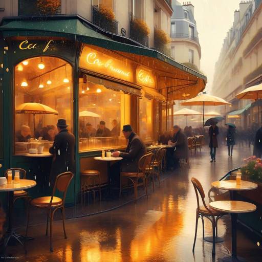 Romantic Paris Café in Amber Light