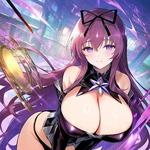 Illustration of Murasaki (senran kagura), senran kagura in the style of Fuzichoco