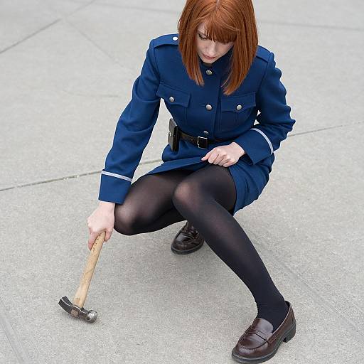 Young Woman in Military Attire Posing
