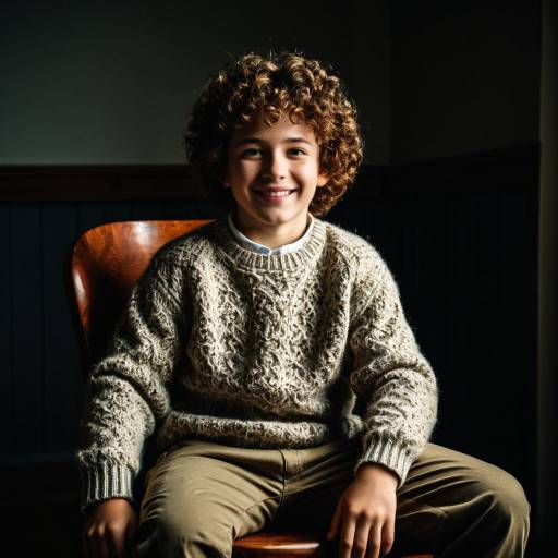 Smiling Boy with Curly Hair in Sweater