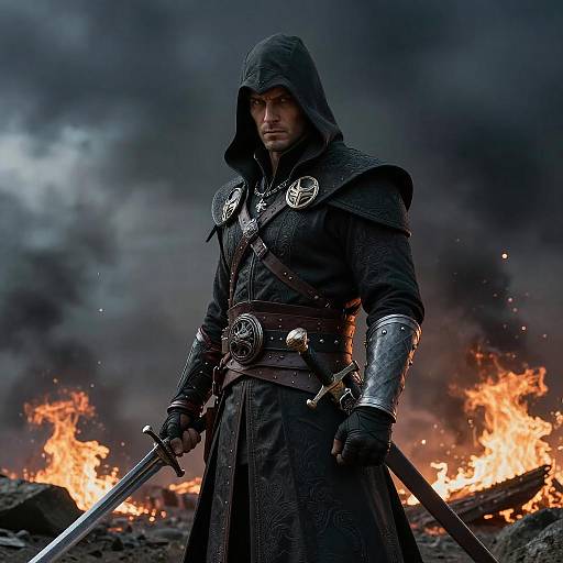 Viking Assassin Jarl at Burning Shoreline