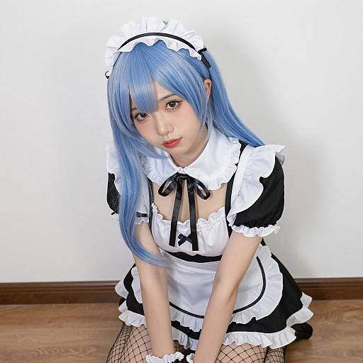 Shy Maid with Light Blue Hair