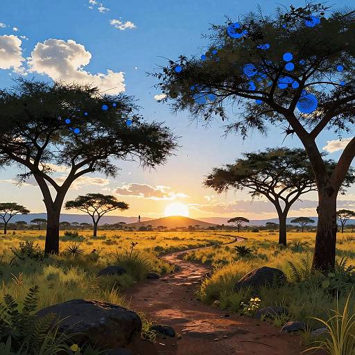 Sunset Savanna Silhouette Landscape