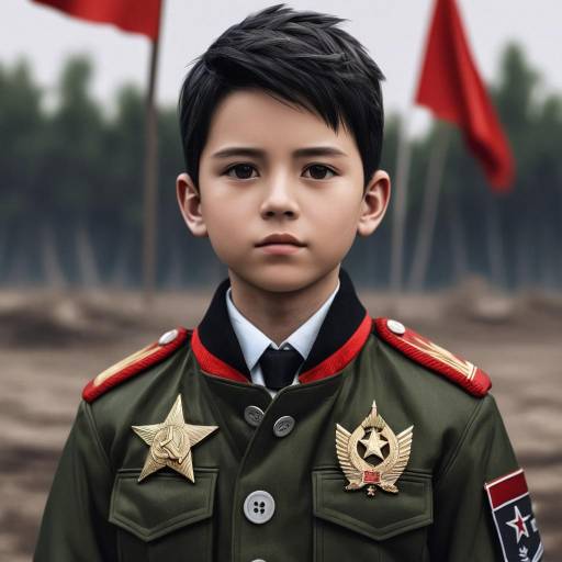 Young Soldier Holding Red Flag
