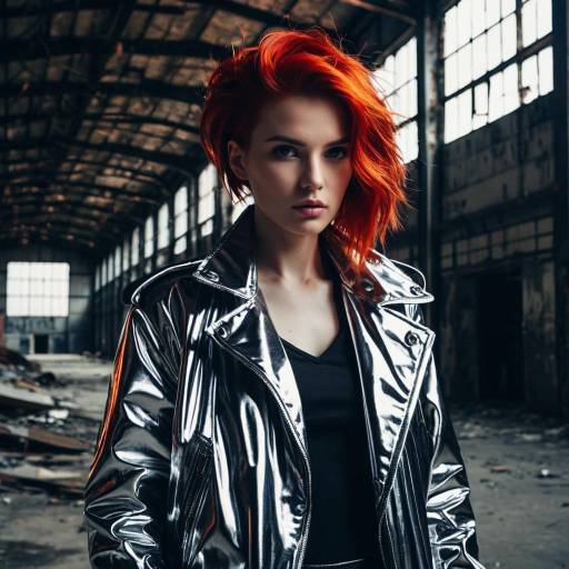 Fashion Model with Fiery Red Hair in Metallic Jacket Fashion Model with Fiery Red Hair in Metallic Jacket