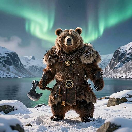 Viking Berserker Pepe Bear in Fjord