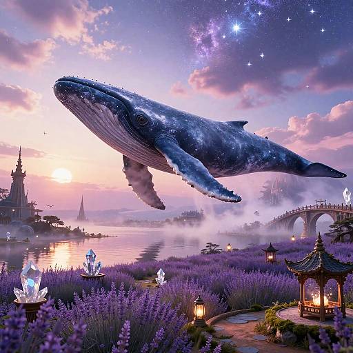 Celestial Whale Over Lavender Fields