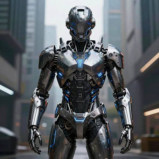 Sleek Android Warrior in Dystopia
