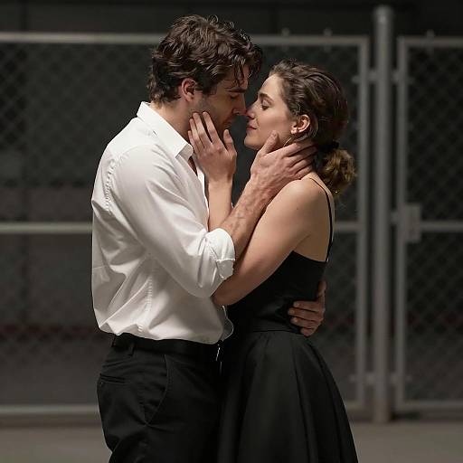 Couple Intense Embrace in Industrial Setting