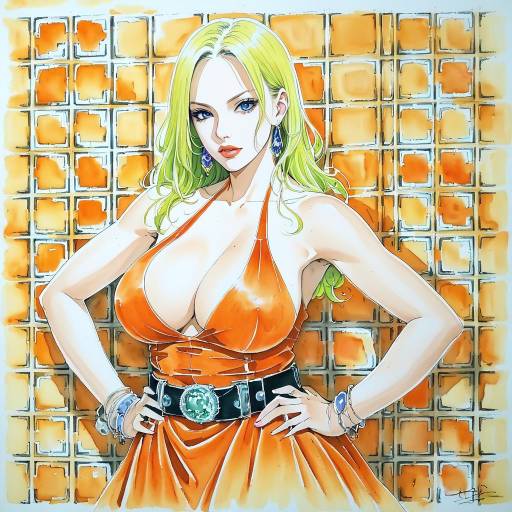 Blonde Beauty in Orange Dress Portrait