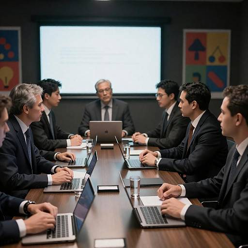 Dimly Lit Executive Boardroom Meeting