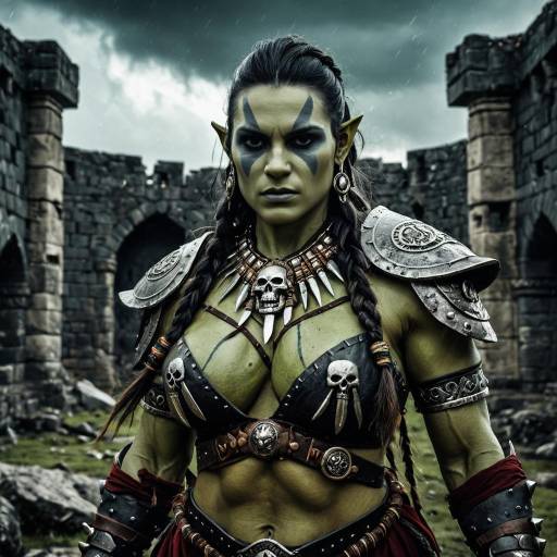 Fierce Female Orc Warrior in Ruined Fortress