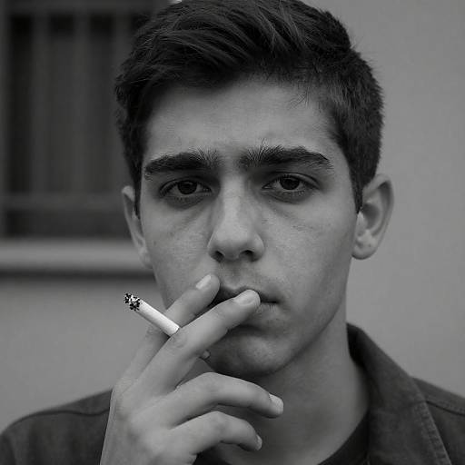 Black and White Portrait of Young Man Smoking