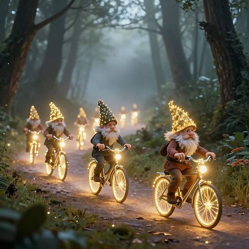 Gnomes Racing with Glowing Bikes