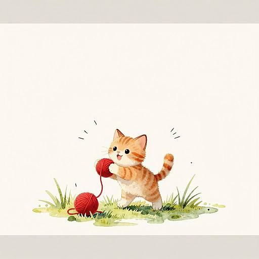 Playful orange striped kitten with yarn ball