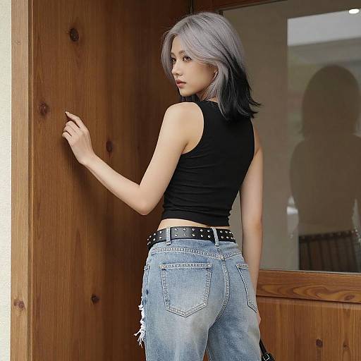 Young Woman with Silver Hair Back Pose