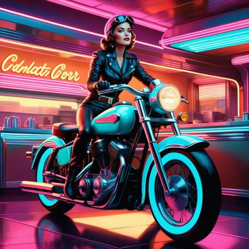Energetic Vintage Motorcycle Rider in Neon Energetic Vintage Motorcycle Rider in Neon