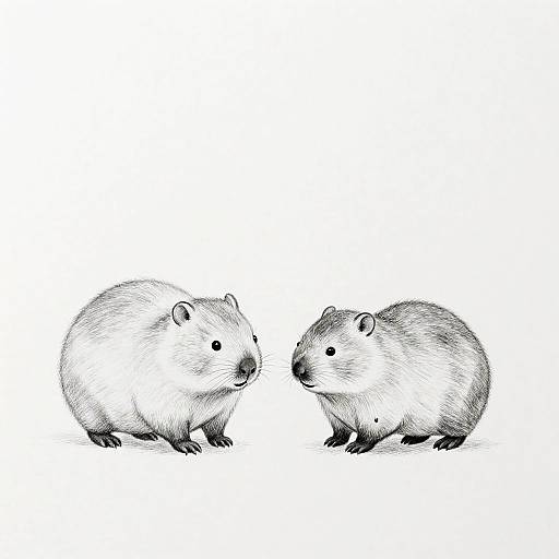Minimalist Pencil Wombat Couple Drawing