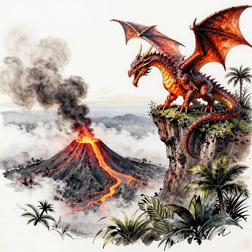 Ink Sketch of Fiery Dragon Island