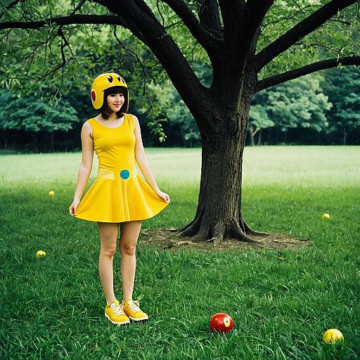 Playful Pac-Man Costume in Nature