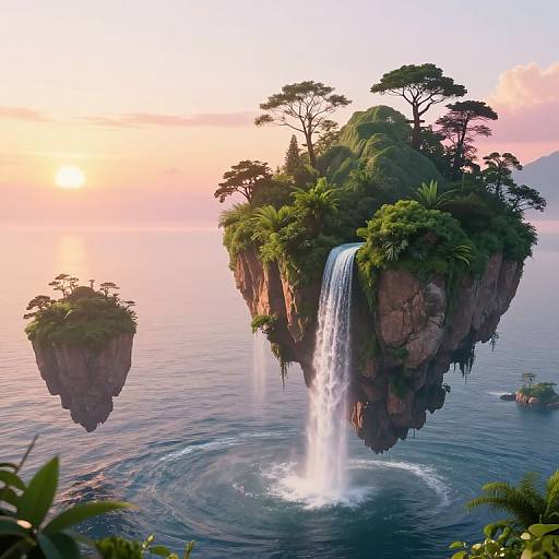 Floating Islands with Waterfalls at Sunrise