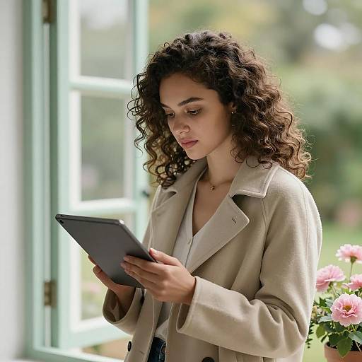 Young Woman Using Tablet by Window